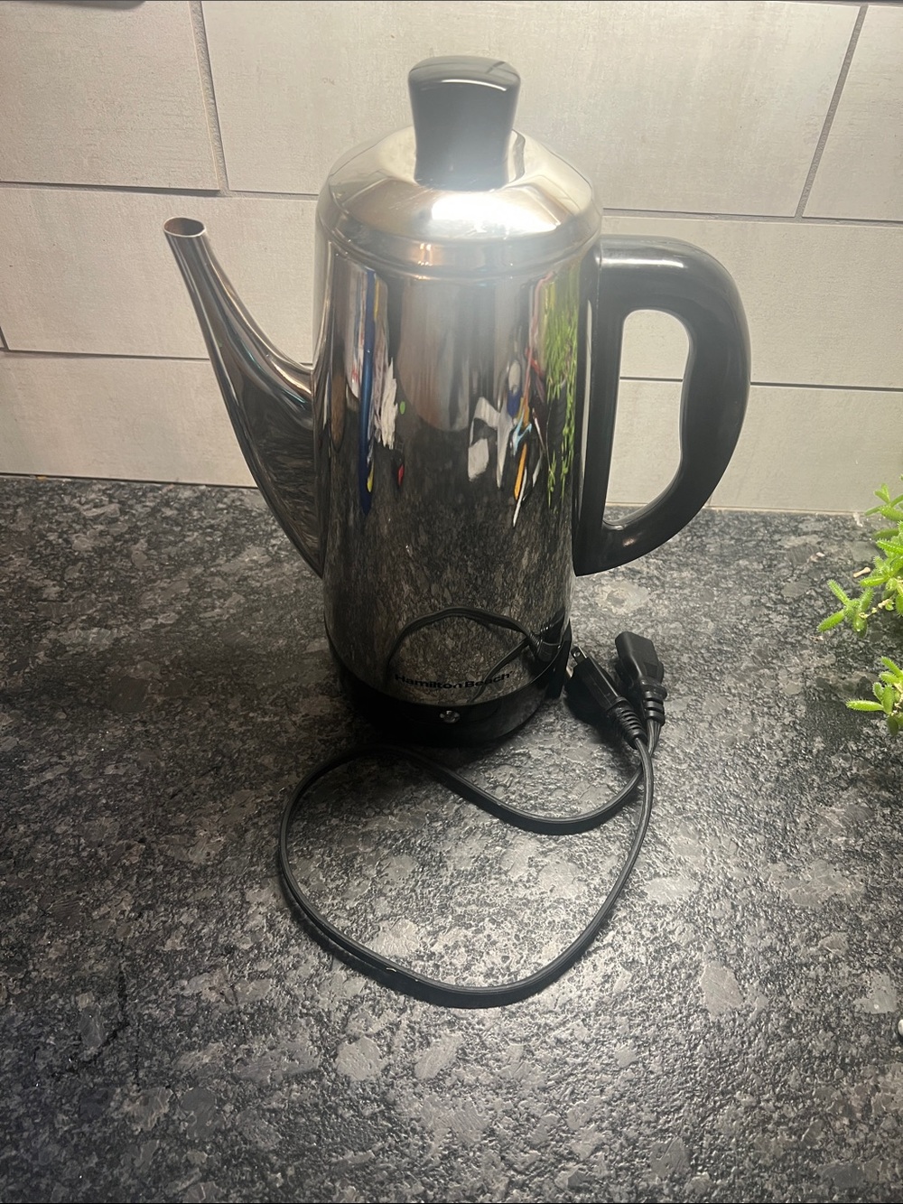 Hamilton Beach Stainless Steel Electric Percolator Coffee Pot - Black Handle.
